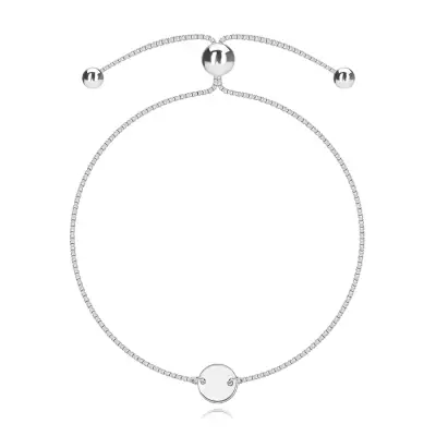 925 ezüst karkötő - lapos korong, lánc szögletes láncszemekkel