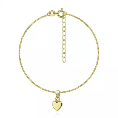 925 ezüst karkötő arany színben - sima szív, csavart láncszemek