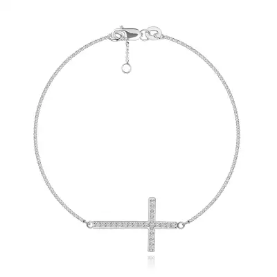 925 ezüst karkötő - latin kereszt, átlátszó cirkóniákkal díszítve