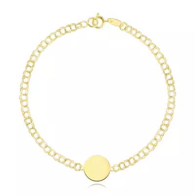 375 sárga arany gyerek karkötő - dupla láncszemek, lapos sima korong