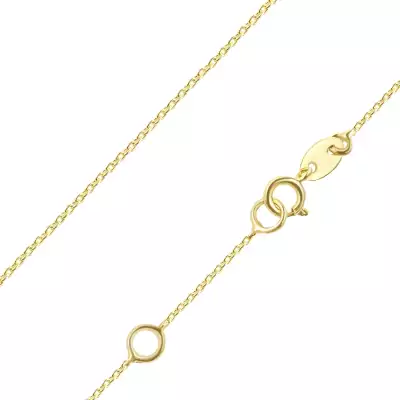9K sárga arany lánc - függőlegesen összeillesztett apró ovális láncszemek, 420 mm