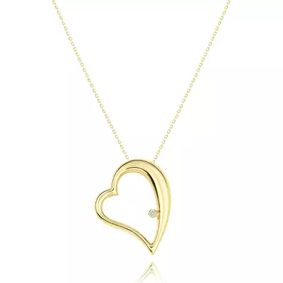 9K sárga arany nyaklánc - aszimmetrikus szív körvonal, átlátszó cirkónia