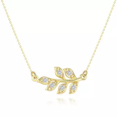 9K sárga arany nyaklánc - ág átlátszó cirkónia levelekkel