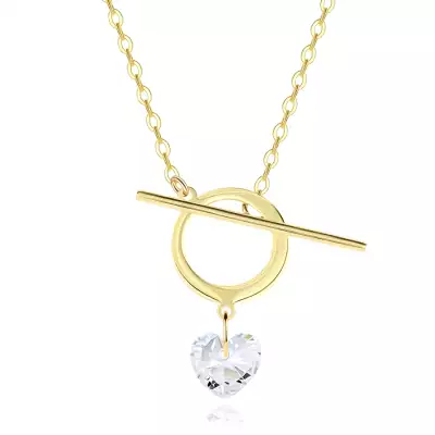 9K sárga arany nyaklánc - kör, átlátszó szív alakú cirkónia