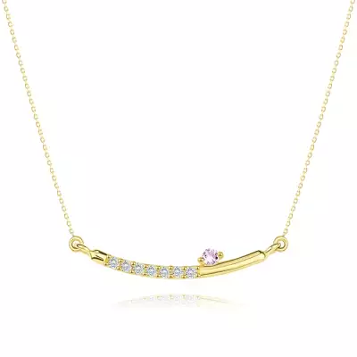 375 sárga arany nyaklánc - ív, átlátszó cirkóniákkal, rózsaszín cirkónia