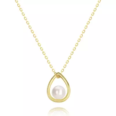 9K sárga arany nyaklánc - könnycsepp körvonal, fehér édesvízi gyöngy
