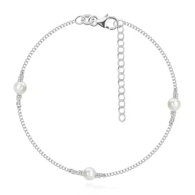 925 ezüst karkötő - kerek Swarovski gyöngyök, metszett láncszemek