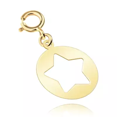 9K sárga arany karkötő medál - lapos korong csillag kivágással