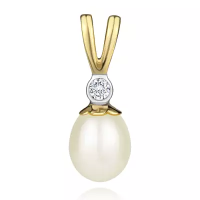 9K kombinált arany medál - fehér édesvízi gyöngy, átlátszó cirkónia