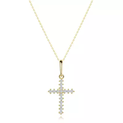 14K arany gyémánt nyaklánc - latin kereszt tizenhat briliánssal