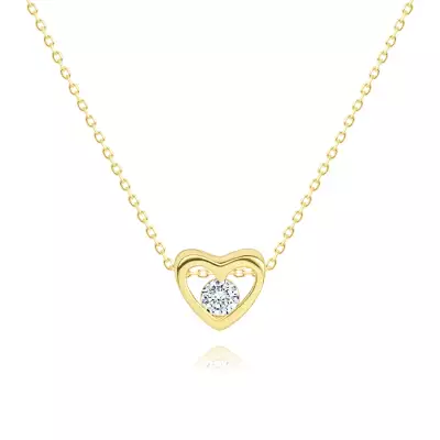 14K sárga arany nyaklánc - szív kontúr átlátszó briliánssal a közepén