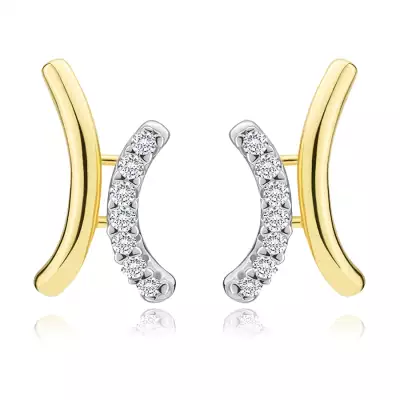 14K kombinált arany fülbevaló - sima és cirkóniás ív