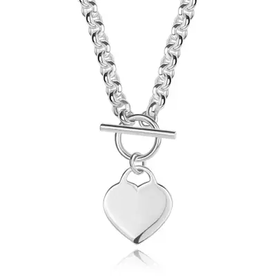 925 ezüst nyaklánc - lapos szív lakat, billenőzárral