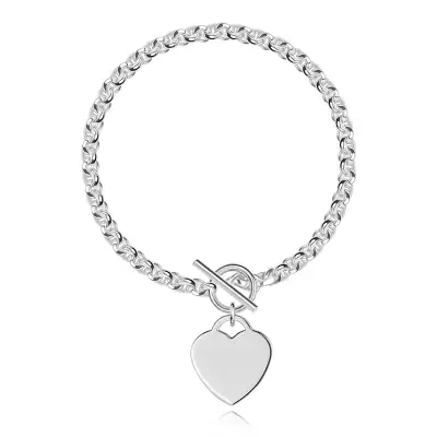 925 ezüst karkötő - lapos szív lakat, billenőzárral