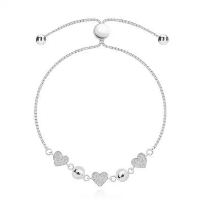 925 ezüst karkötő - szívek cirkóniákkal, félgömbökkel, állítható hosszal