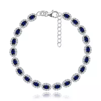 925 ezüst karkötő - ovális, átlátszó és zafírkék cirkóniákkal