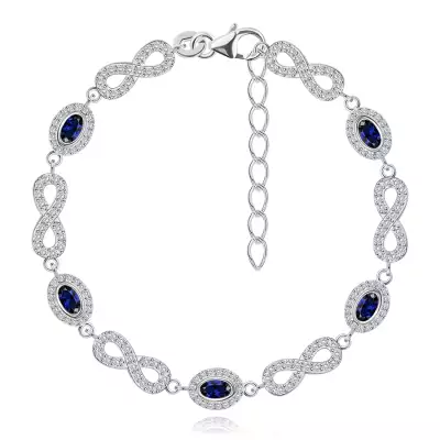 925 ezüst karkötő - ovális és végtelen szimbólumok, kék és átlátszó cirkóniák