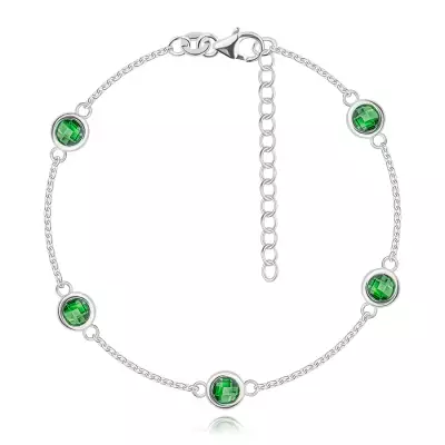 925 ezüst karkötő - kerek zöld cirkóniák, sima szegéllyel
