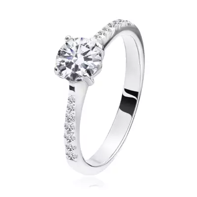 925 ezüst eljegyzési gyűrű - magasított átlátszó cirkónia, cirkóniás vállak - Nagyság_ 60