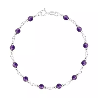 925 ezüst karkötő - kisebb ezüst és nagyobb lila gyöngyök