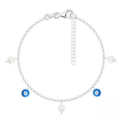 925 ezüst karkötő - kerek természetes gyöngyök, Fatima szemű gyöngyök