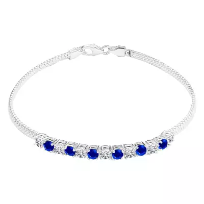 925 ezüst karkötő - magasított kék és átlátszó cirkóniák, szélesebb lánc