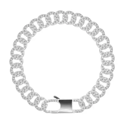 925 ezüst karkötő - metszett széles láncszemek, átlátszó cirkóniákkal díszítve