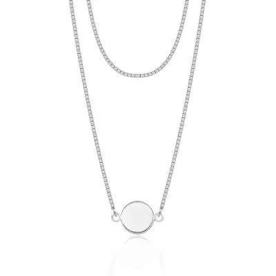 925 ezüst nyaklánc - lapos fényes korong, dupla lánc