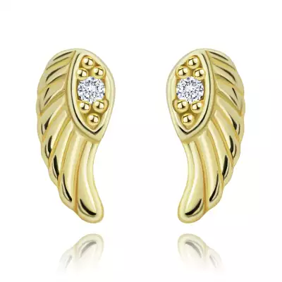 925 ezüst fülbevaló arany színben - szem cirkóniával, angyalszárny