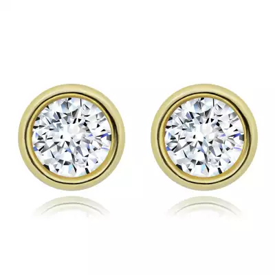 925 ezüst fülbevaló arany színben - átlátszó kerek Swarovski kristály