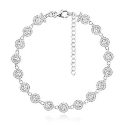 925 ezüst karkötő - átlátszó cirkónia kerek szegéllyel, kisebb cirkóniákkal