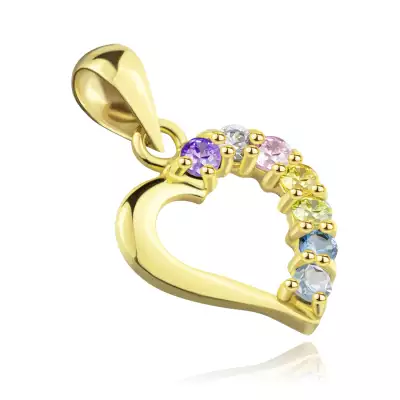 375 sárga arany medál - szív körvonal, kerek színes cirkóniák