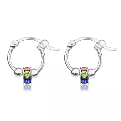 925 ezüst karika fülbevaló - korong színes Swarovski kristályokkal, golyókkal