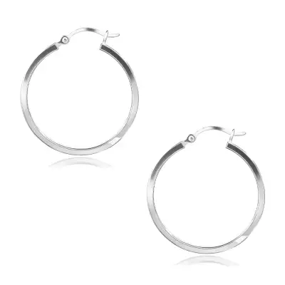 925 ezüst fülbevaló - sima karika szögletes kereszt metszet, 30 mm