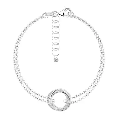 925 ezüst karkötő - három átfűzött kör, átlátszó cirkóniák, dupla láncon