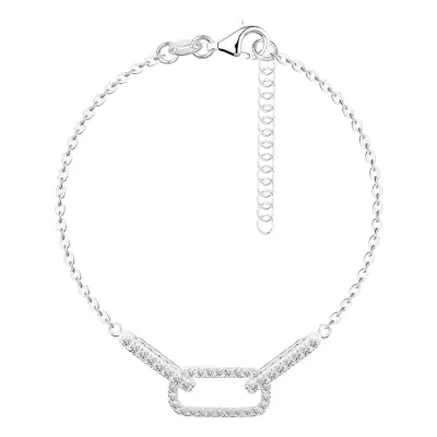 925 ezüst karkötő  - három ovális láncszem átlátszó cirkóniával