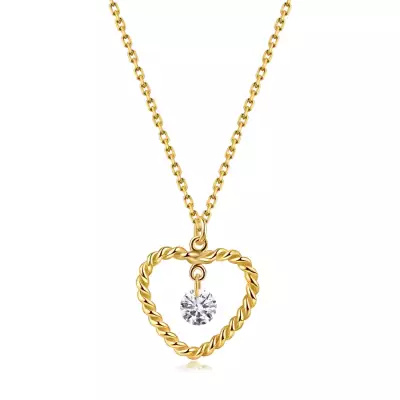 925 ezüst nyaklánc - szív kontúr átlátszó cirkóniával, aranyozott felülettel