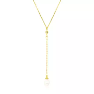 925 ezüst nyaklánc arany színben - fehér gyöngy láncon, masnival