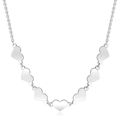 925 ezüst nyaklánc - fényes szívek sorban elhelyezve