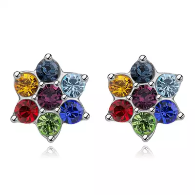 Fülbevaló 925 ezüstből - virág színes Swarovski kristályokkal