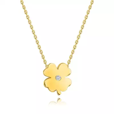 9K sárga arany nyaklánc - négylevelű lóhere cirkóniával