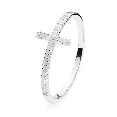 925 ezüst gyűrű - matt latin kereszt, barázdákkal, fényes vállakkal - Nagyság_ 62