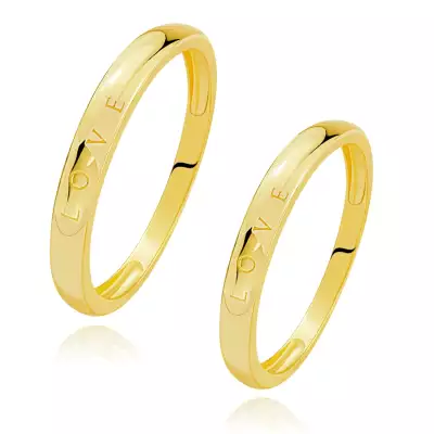 585 sárga arany gyűrűk - gravírozott LOVE felirat, lekerekített vállak - Nagyság_ 60