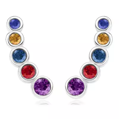 925 ezüst fülbevaló - ív színes Swarovski kristályokkal, afrikai akasztóval