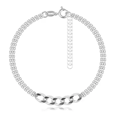 925 ezüst karkötő - metszett ovális láncszemek, hármas lánccal