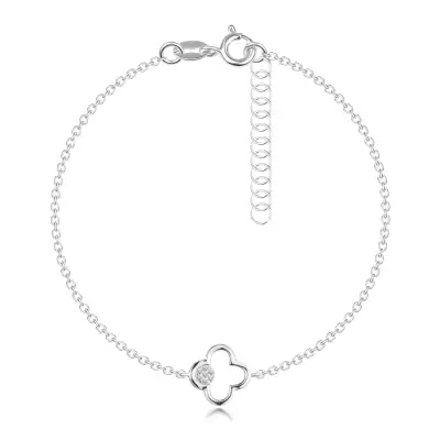 925 ezüst karkötő - négylevelű lóhere körvonal, gyűrű átlátszó cirkóniákkal