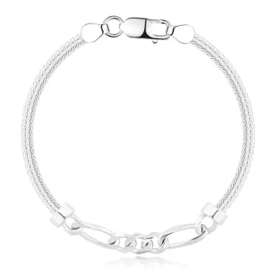 925 ezüst karkötő - ferde ovális és hosszúkás láncszemek Figaro mintával