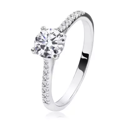 925 Ezüst eljegyzési gyűrű - átlátszó cirkónia középen, cirkónia vállak - Nagyság_ 54