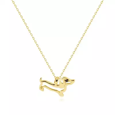 375 Sárga arany nyaklánc - tacskó kutya fekete cirkónia szemmel