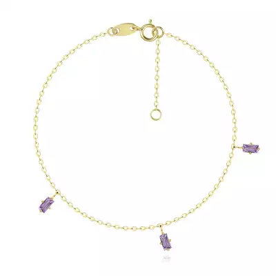 9K sárga arany karkötő - téglalap alakú természetes lila ametiszt